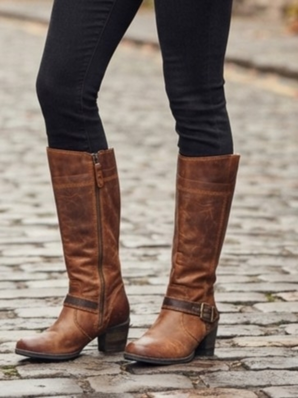 David Dicon Collection Women’s Distressed Leather Mid-Calf Heeled Boots Size 6.5
